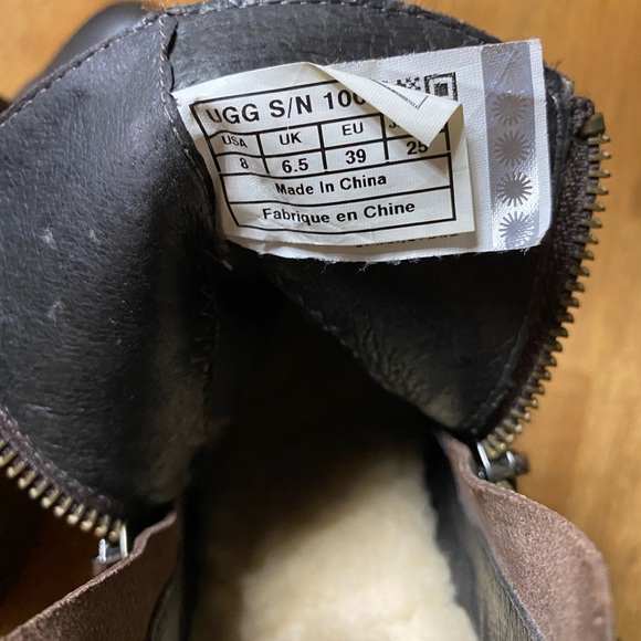 UGG Dark Brown Leather Boots Meredith Lodge Wedge Booties Zip Sides 8 - Picture 8 of 12